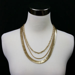 GNW Multi Strand Chain Necklace Gold Leaf Charms